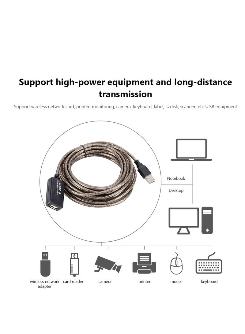 كابل USB 2.0 عالي السرعة 20 متر نوع A ذكر إلى أنثى معزز مكرر كابل تمديد - Image 4